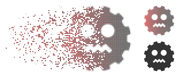 Icona frammentata con ingranaggi sorridenti maligni a mezzitoni pixel — Vettoriale Stock