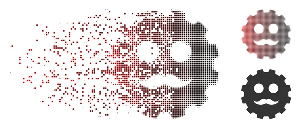 Beschädigtes Pixel Halfone Gentleman Smiley Getriebe-Symbol — Stockvektor