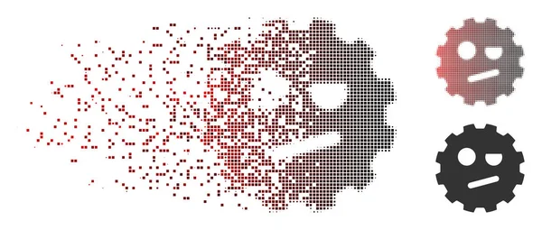 Fragmentierte Pixel Halbton Negation Smiley Getriebe-Symbol — Stockvektor