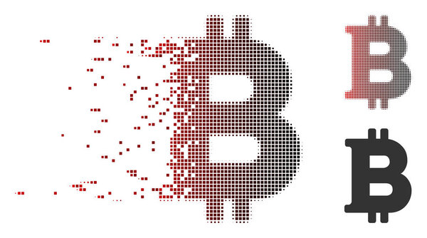 Разложившаяся Pixel Halftone Bitcoin Icon
