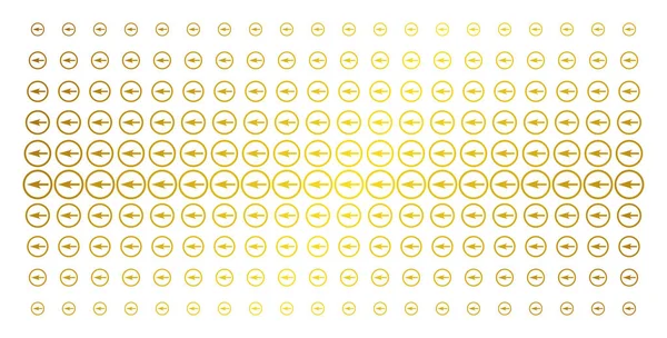 鋭角な角の丸い矢印アイコン ゴールド カラー ハーフトーン パターン 鋭角な角の丸い矢印のベクトル オブジェクトは 傾斜のゴールドのグラデーションでハーフトーン配列に配置されます カバーの背景のために設計 — ストックベクタ