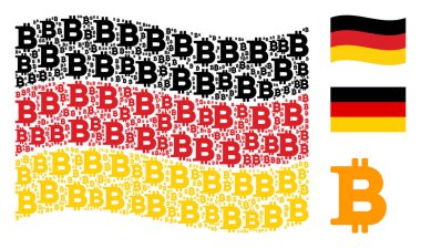 Bitcoin öğeleri mozaiği Alman bayrağı sallayarak