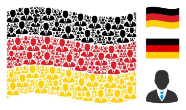 Alman bayrağı kolaj işadamı simgelerin sallayarak