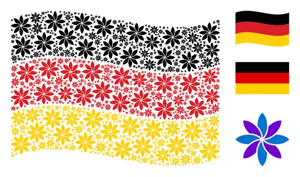Agitando la bandera de Alemania Collage of Abstract Flower Items — Archivo Imágenes Vectoriales