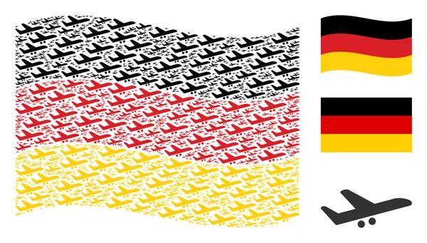Vifta med tyska flaggan mönster av Aiplane objekt — Stock vektor