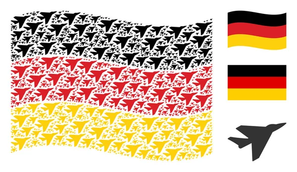 Alman bayrağı kolaj uçak Intercepter öğelerin sallayarak — Stok Vektör