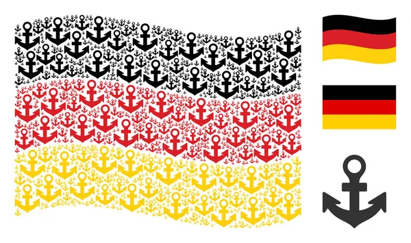 Deutschland-Flagge schwenkende Collage aus Anker-Ikonen — Stockvektor