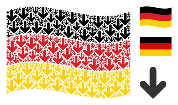 Sventolando bandiera tedesca modello di freccia giù icone — Vettoriale Stock