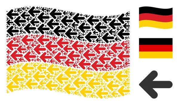 Ondeando bandera alemana Collage of Arrow iconos de la izquierda — Archivo Imágenes Vectoriales