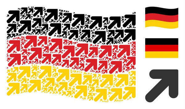 Ondeando bandera de Alemania patrón de flecha hacia arriba los iconos derecho — Vector de stock