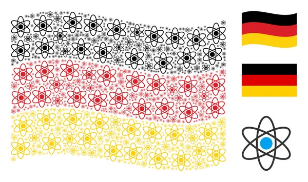 Almanya bayrağı kolaj Atom öğeleri sallayarak — Stok Vektör