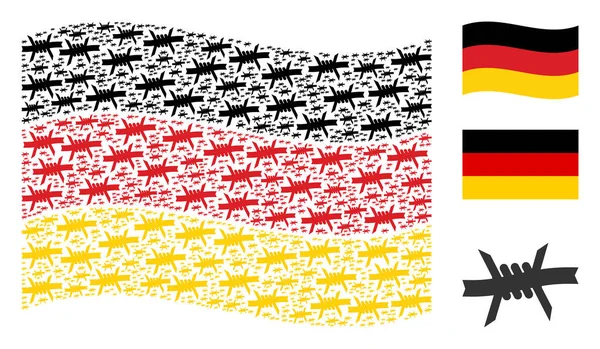 Hullámzó Németország lobogója minta cikkek szögesdrót — Stock Vector