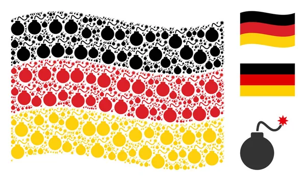 Ondeando bandera alemana patrón de iconos de la bomba — Archivo Imágenes Vectoriales