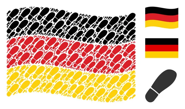 Ondeando bandera de Alemania mosaico de iconos de huella de la bota — Archivo Imágenes Vectoriales