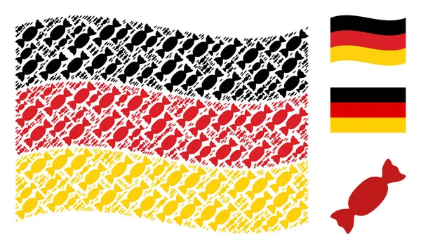 Ondeando la bandera de Alemania mosaico de artículos de caramelo — Archivo Imágenes Vectoriales