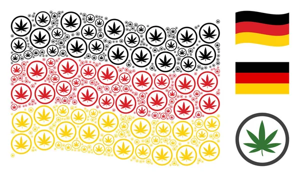 Schwenken deutsche Flagge Muster von Cannabis-Ikonen — Stockvektor