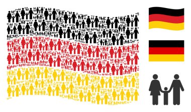 Almanya bayrağı kolaj aile çocuk öğeleri sallayarak