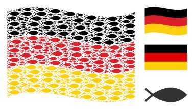 Balık öğeleri mozaiği Alman bayrağı sallayarak