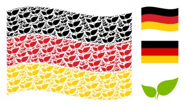 Çiçek yaprakları simgeler mozaiği Alman bayrağı sallayarak