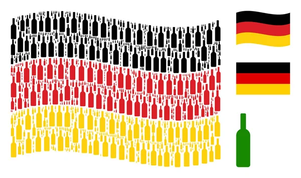 Waving German Flag Mosaic of Wine Bottle Items — Stock Vector