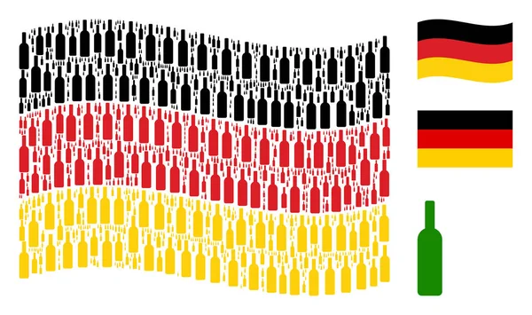 Şarap şişesi öğeleri mozaiği Alman bayrağı sallayarak — Stok Vektör