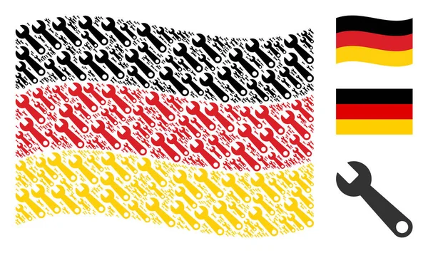 Waving German Flag Collage of Wrench Icons — Stock Vector