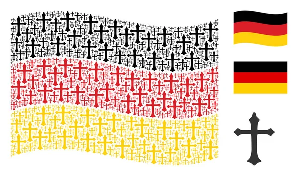Alman bayrağı kolaj Christian Cross simgelerin sallayarak