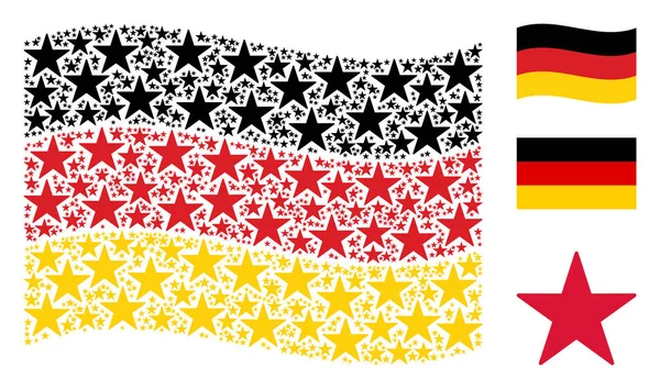 Μοτίβο σημαία κυματίζει Γερμανία αντικείμενα αστέρων κομφετί — Διανυσματικό Αρχείο