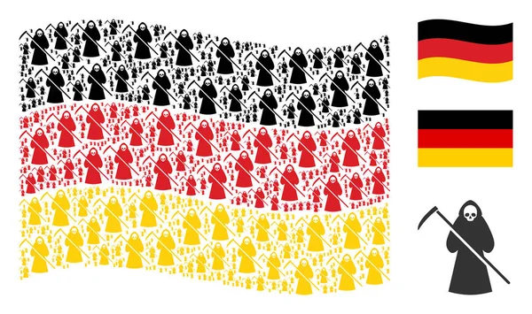 Ölüm Scytheman simgeler mozaiği Alman bayrağı sallayarak