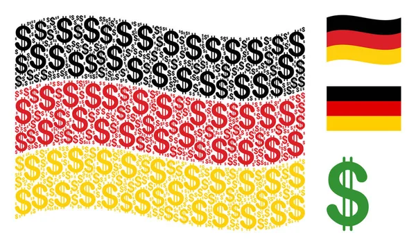 Schwenken Deutschland-Flagge Collage von Dollar-Ikonen — Stockvektor
