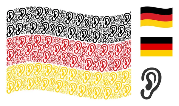 Deutschland-Flagge schwenkende Collage aus Ohrensymbolen — Stockvektor