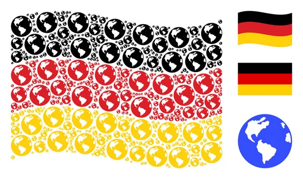 Sventolando la Germania Bandiera Collage di icone della Terra — Vettoriale Stock