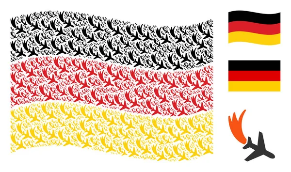 Ondeando bandera de Alemania Collage of Falling Airplane Icons — Archivo Imágenes Vectoriales