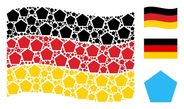 Sventolando Germania Bandiera modello di icone del Pentagono riempito — Vettoriale Stock