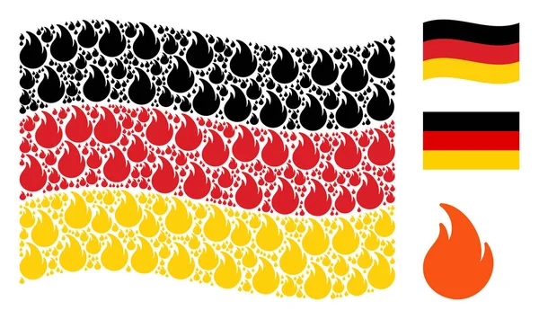 Sventolando la Germania Bandiera Mosaico di fuoco Articoli Fiamma — Vettoriale Stock