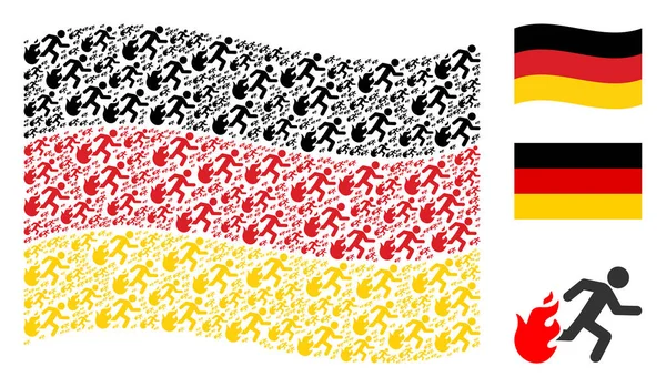 Alman bayrağı kolaj sallayarak adam simgeler çalıştıran ateş