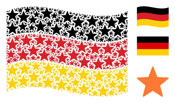 Ondeando la bandera alemana Mosaico de fuegos artificiales Star Iconos — Archivo Imágenes Vectoriales