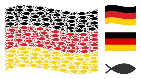 Balık öğeleri mozaiği Alman bayrağı sallayarak