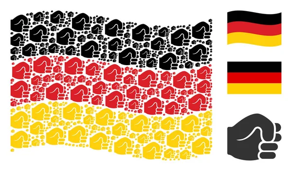 Deutschland-Fahne schwenkende Collage aus Faust-Ikonen — Stockvektor