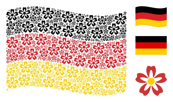 Ondeando bandera alemana collage de artículos de flores — Archivo Imágenes Vectoriales
