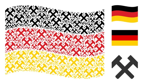 Deutschland-Flagge schwenkende Collage aus Hämmern — Stockvektor