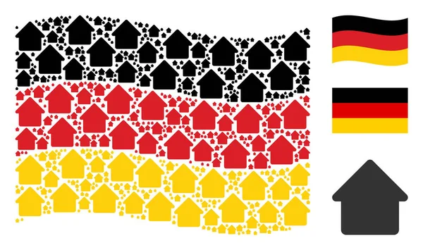 Sventolando bandiera tedesca Collage di icone della casa — Vettoriale Stock