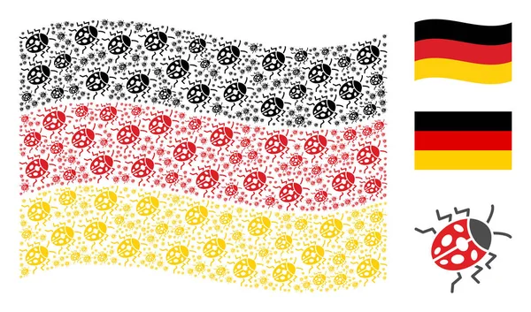 Deutschland-Flagge schwenkende Collage aus Marienkäfer-Symbolen — Stockvektor
