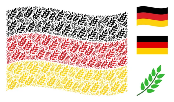 Ondeando bandera alemana Collage of Leaf Branch Iconos — Archivo Imágenes Vectoriales