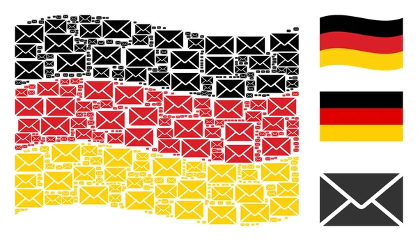 Alman bayrağı kolaj posta zarf simgeleri sallayarak