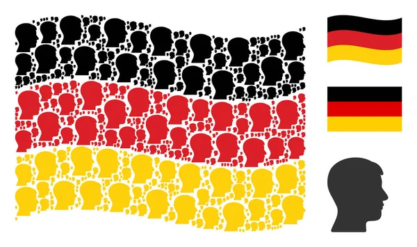 Adam baş profili simgeleri Alman bayrağı kolaj sallayarak