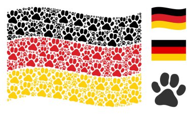 Almanya devlet bayrağı sallayarak. Vektör pençe ayak izi öğeleri mozaik Alman bayrağı kolaj düzenlenir. Vatansever illüstrasyon düz pençe ayak izi sembollerin yapılır.