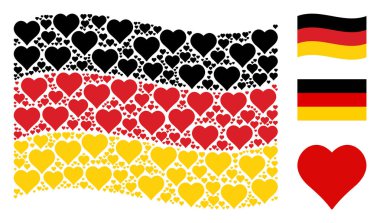 Sevgililer kalp öğeleri mozaiği Alman bayrağı sallayarak