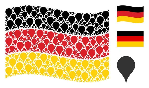 Ondeando patrón de bandera alemana de los elementos del puntero del mapa — Archivo Imágenes Vectoriales