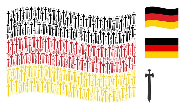 Sventolando bandiera tedesca collage di oggetti di spada medievale — Vettoriale Stock